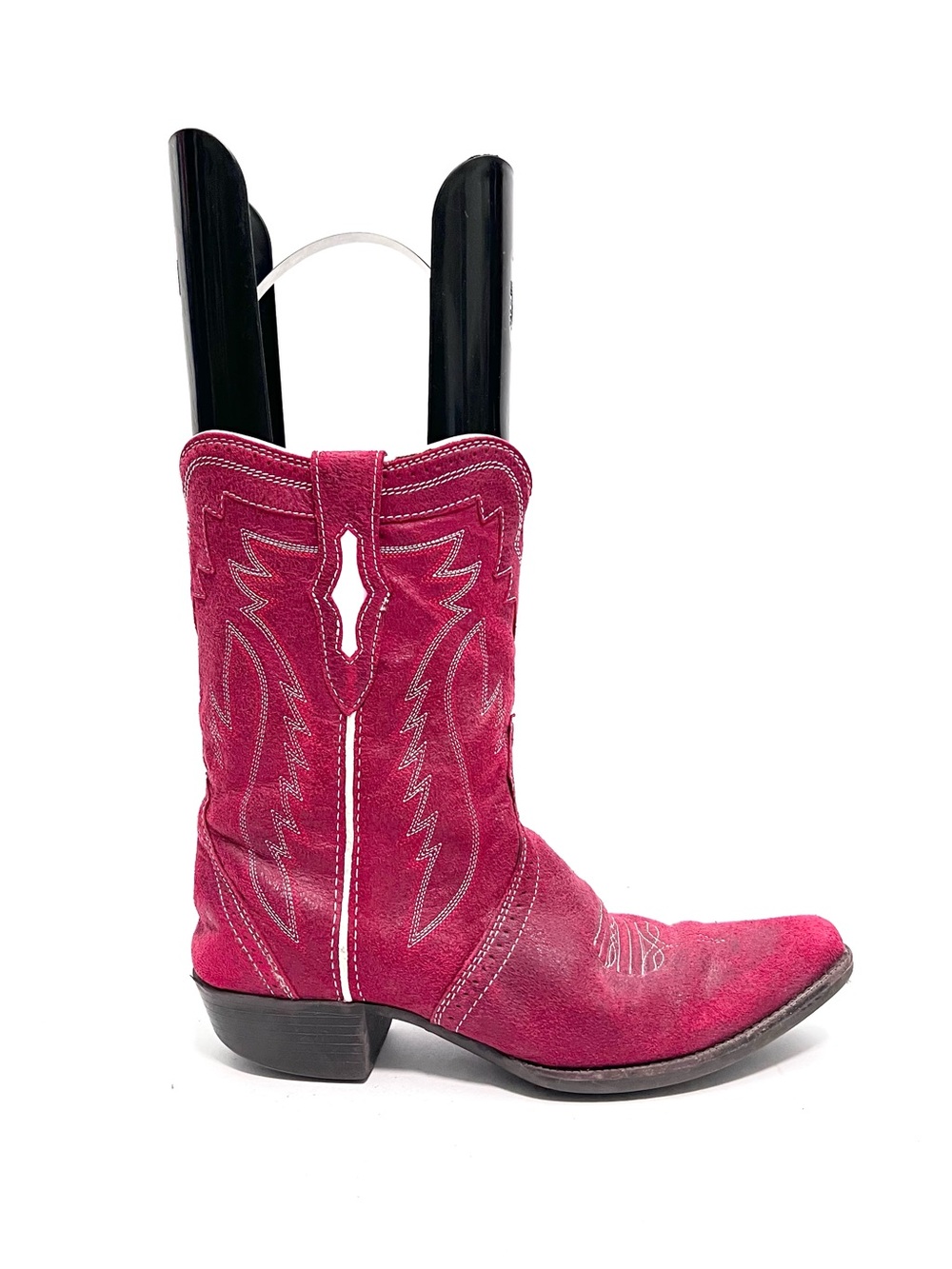 Vintage Y2K women's red suede low rise square toe western cowboy boots